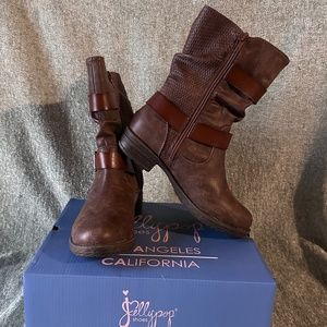 Jellypop Knocks Distressed Brown Zippered Boots 6.5m